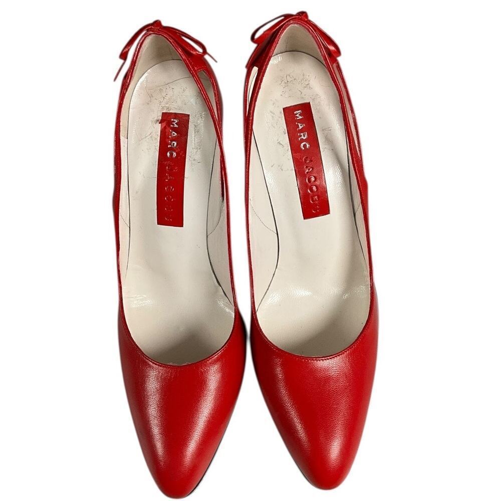 Marc Jacobs Red Leather Heels Women’s Size 8 Made in Italy NWOT Red Bow Back - Picture 4 of 12